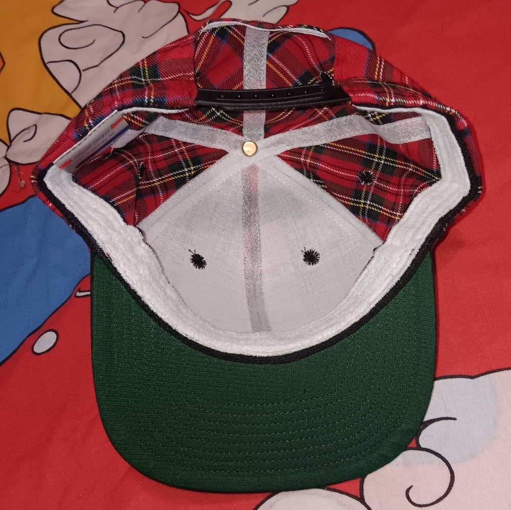New 90s Red Plaid Flannel Snapback Cap Hat Vintage Blank - Picture 3 of 3